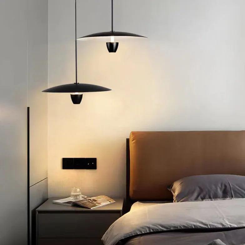 Black Disc-Shaped Modern Single-Head Pendant Light - Clowas