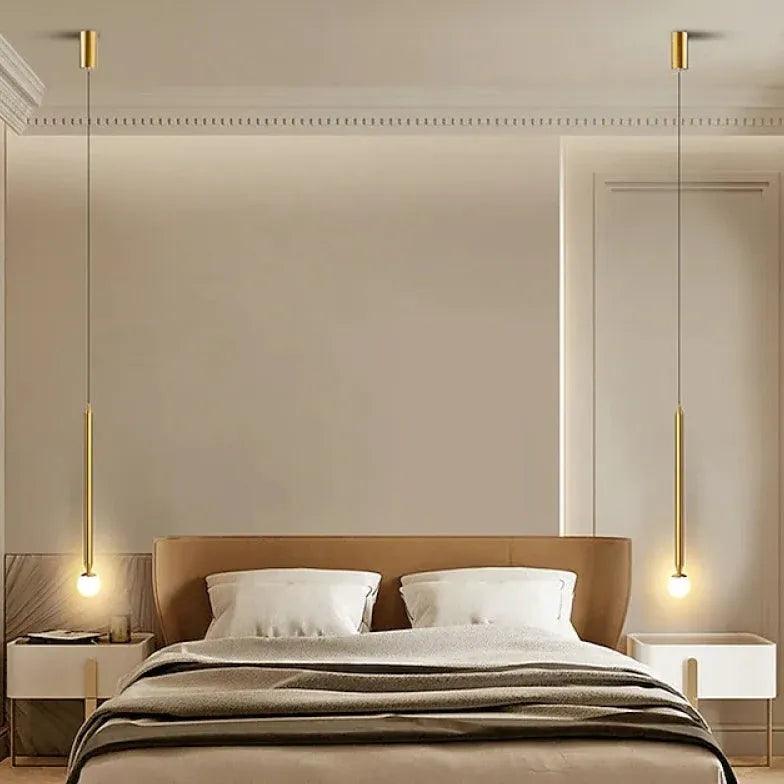 Gold Linear Minimalist Single Head Bedroom Pendant Light - Clowas