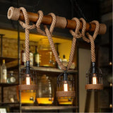 Rustic Rope Pendant Light Wood Dimmable for Dining Room