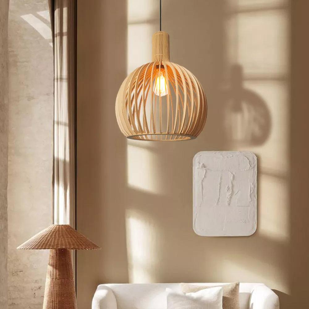 Vintage Wooden Birdcage Pendant Light for Living Room