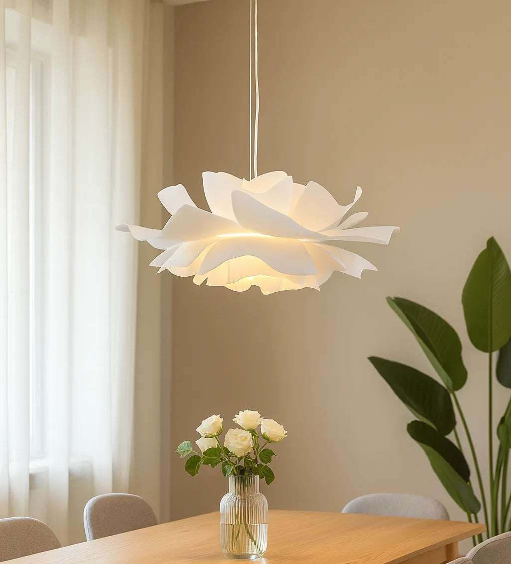 Flower Pendant Light Dimmable Modern White Metal for Dining Room