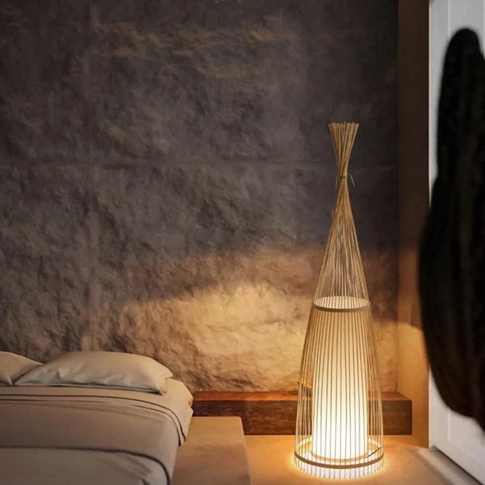 Cone-Shaped Rattan Warm-Toned Floor Lamp - Clowas