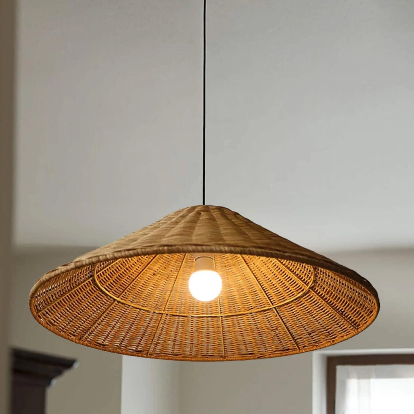 Cone Shaped Woven Rattan Dining Room Pendant Light - Clowas