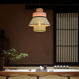 Japanese Rattan Fabric Pendant Light for Dining Room