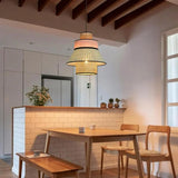 Japanese Rattan Fabric Pendant Light for Dining Room