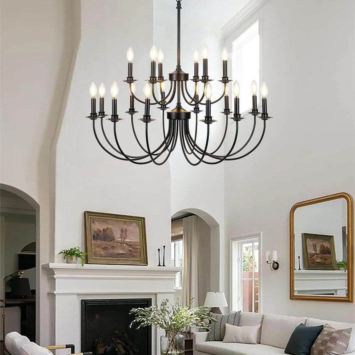 Vintage Candle Chandelier Black Dimmable for Living Room