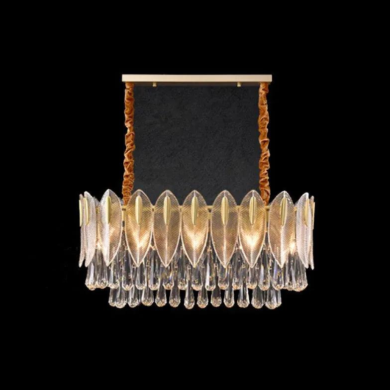Crystal Leaf Adorned Golden Modern Chandelier - Clowas