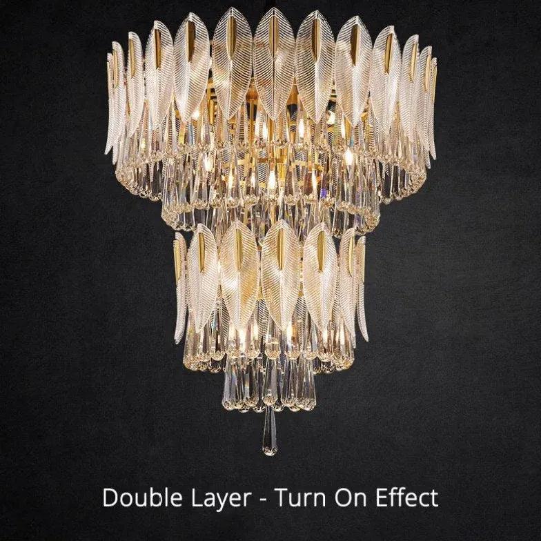 Crystal Leaf Adorned Golden Modern Chandelier - Clowas