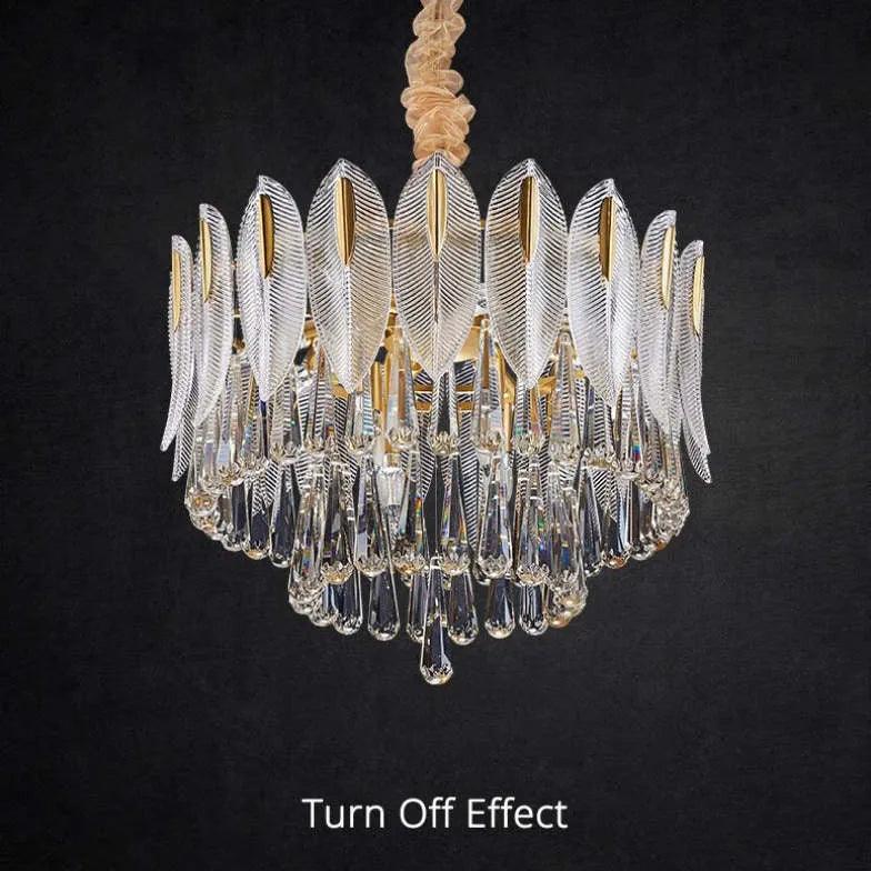 Crystal Leaf Adorned Golden Modern Chandelier - Clowas