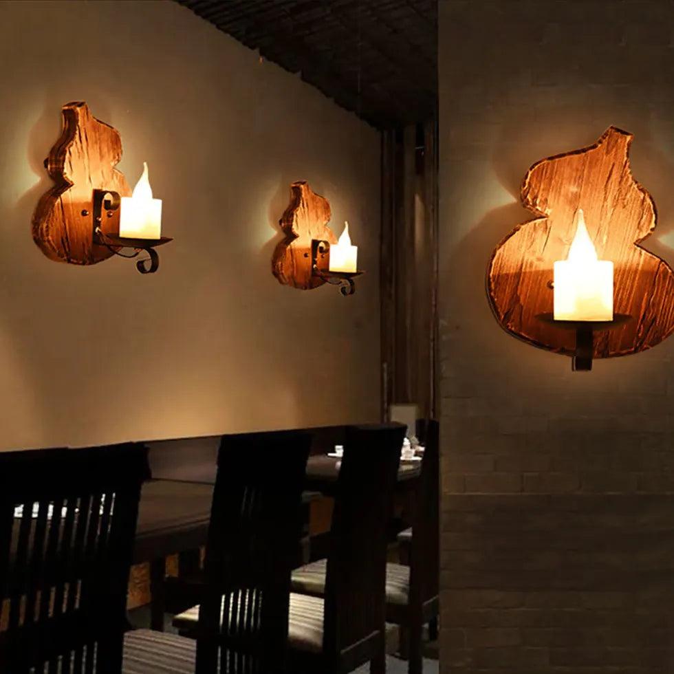 Cucurbits Candle Wood Vintage Wall Lights - Clowas