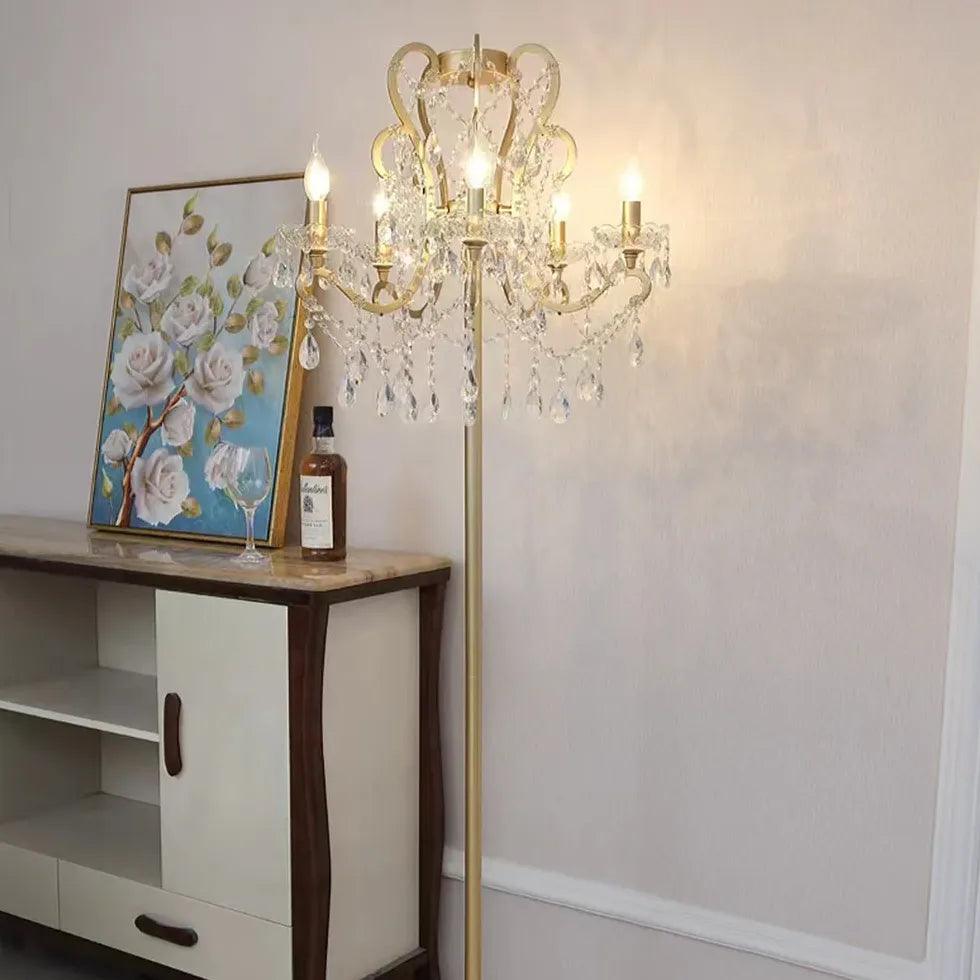 Curved Metal Crystal Retro Floor Lamp - Clowas