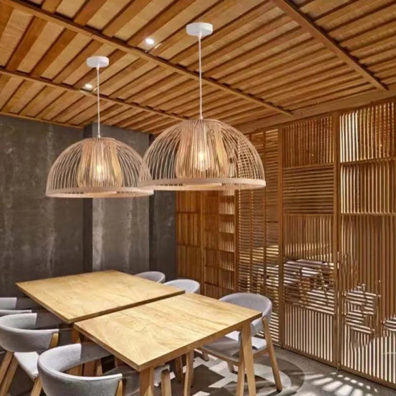 Curved Weaving Rattan Vintage Pendant Light - Clowas