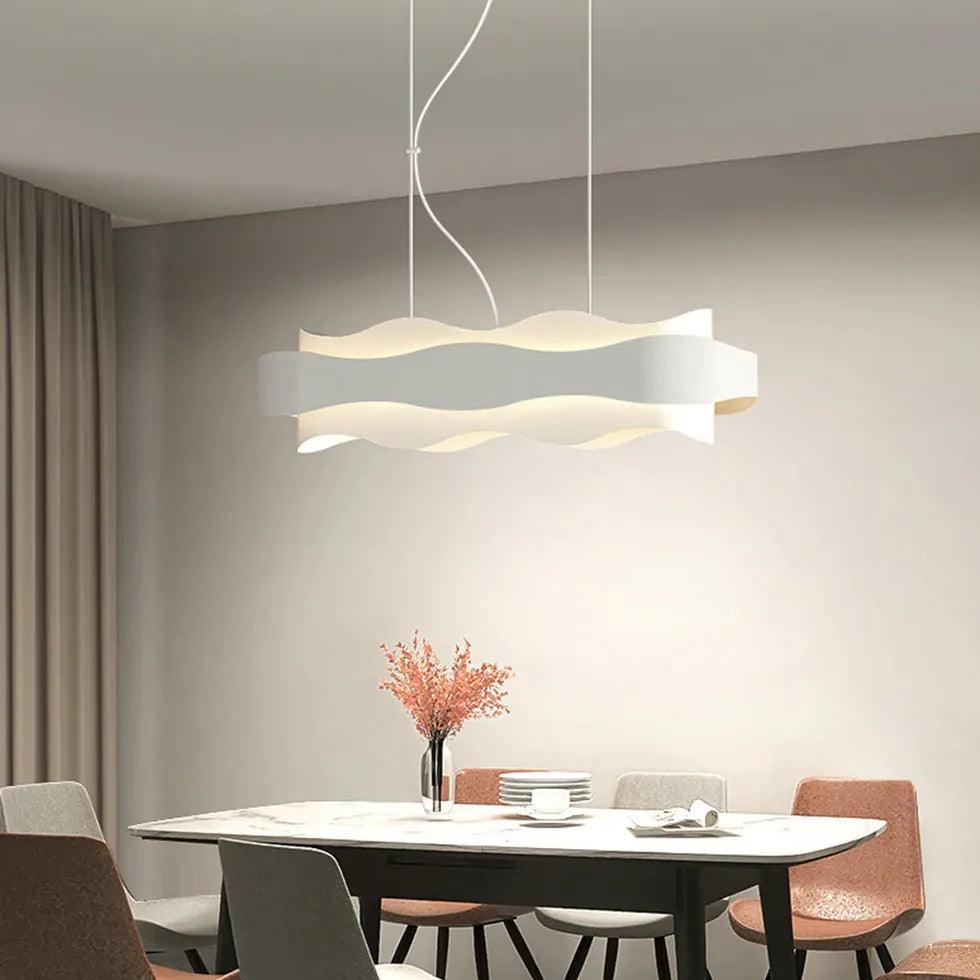 Dual-Layer Wave Design White Dining Room Pendant Light - Clowas