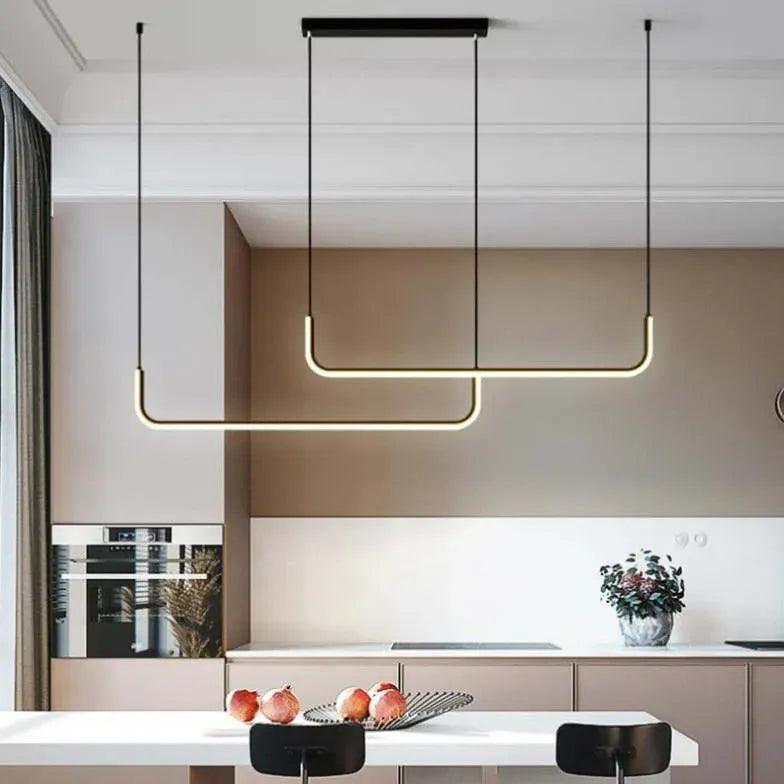 Curved U-Shaped Black Metal LED Pendant Light - Clowas