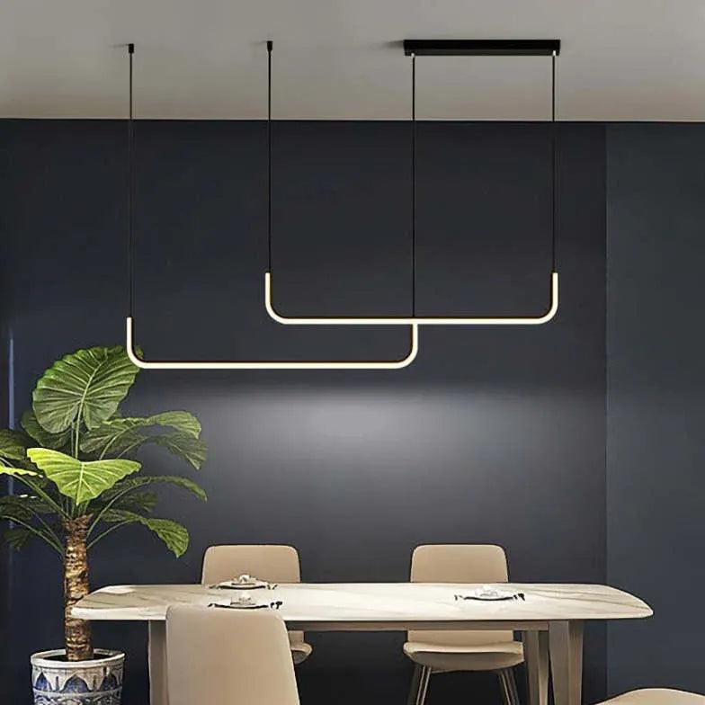 Curved U-Shaped Black Metal LED Pendant Light - Clowas