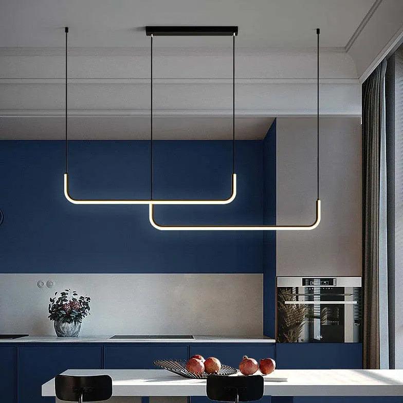 Curved U-Shaped Black Metal LED Pendant Light - Clowas