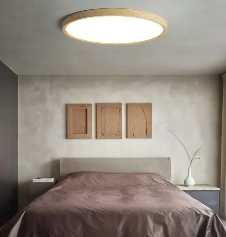 Ultra Slim Round Walnut Ceiling Light for Bedroom