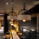 Industrial Pendant Light Fitting with Woven Rope Detail