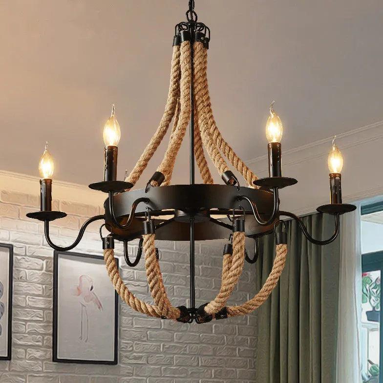 Rope Structure Vintage Candle Holder Chandelier - Clowas