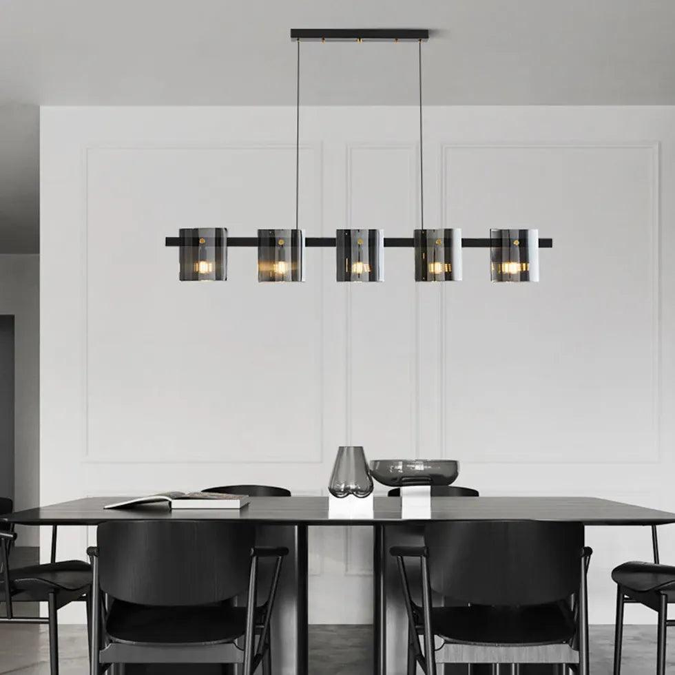 Rectangular Glass Dining Room Brass Pendant Light - Clowas