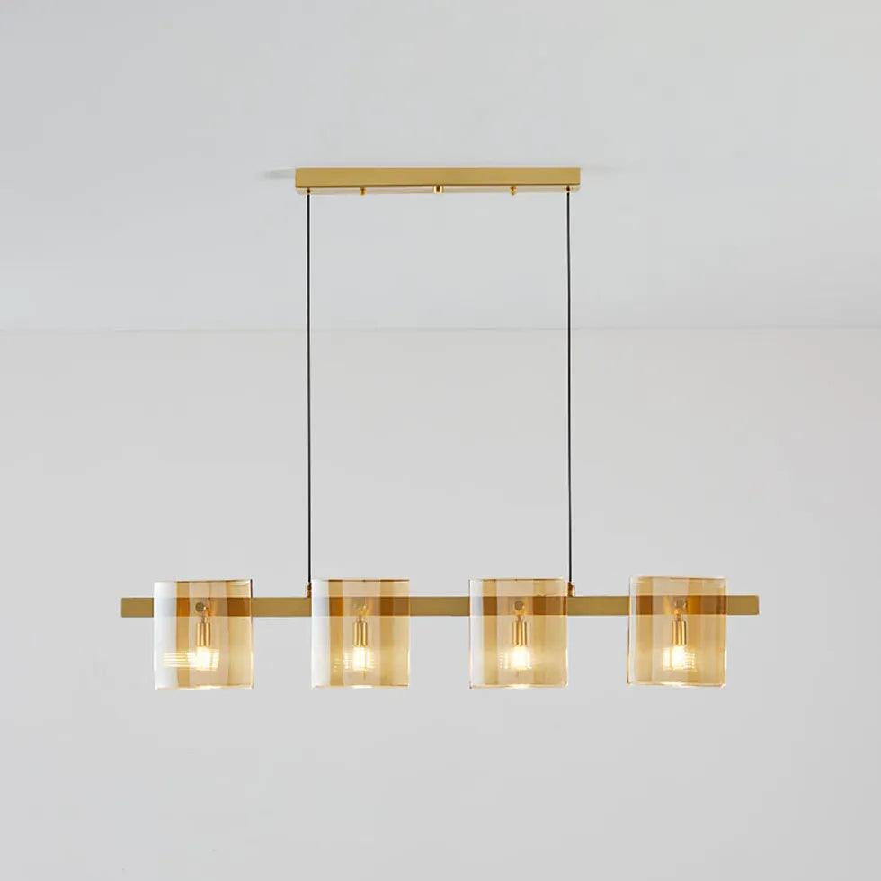 Rectangular Glass Dining Room Brass Pendant Light - Clowas