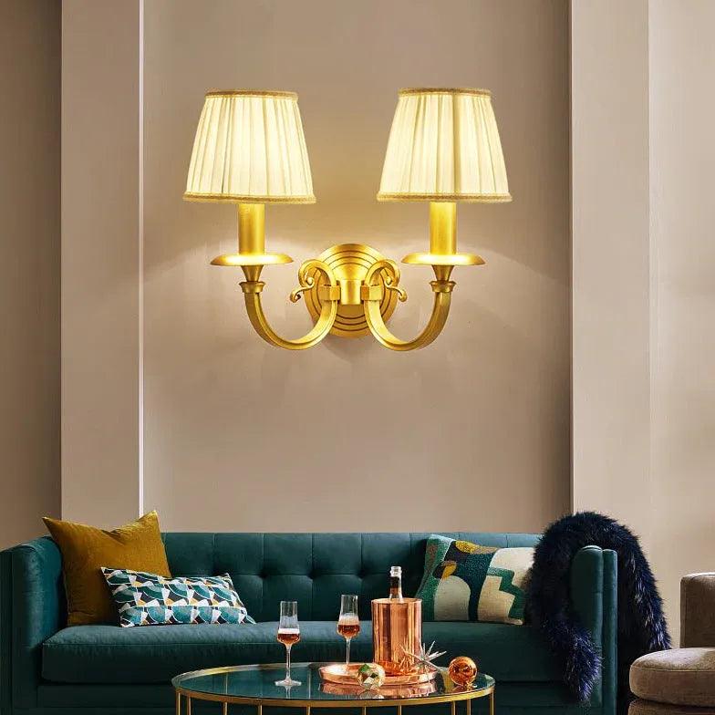 Fabric Double Arm Vintage Gold Wall Lights - Clowas
