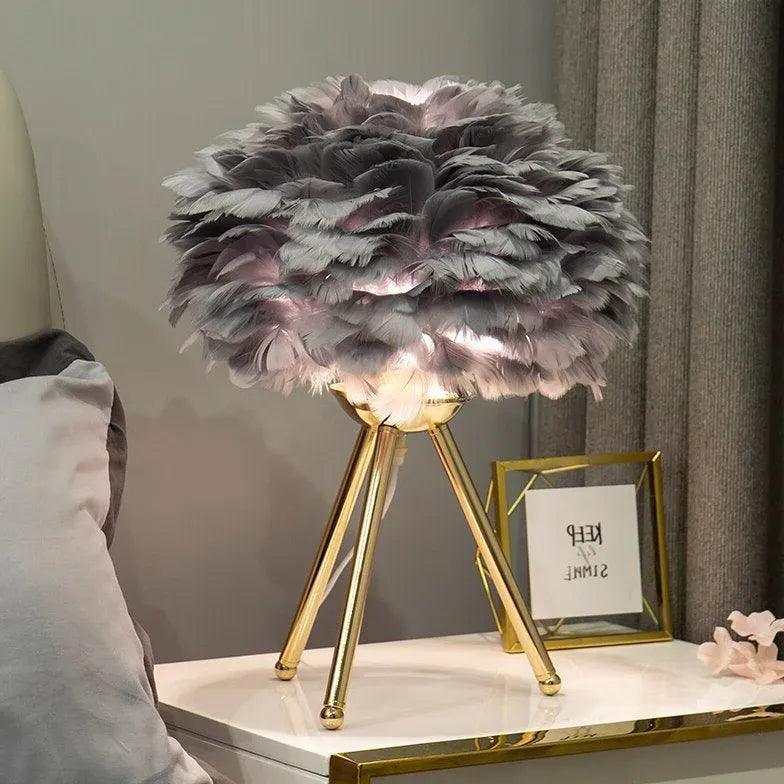 Feather Decorated Art Tripod Table Lamp - Clowas