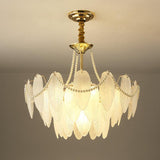Four-Tier Feather Ring Glass Chandelier Lighting for Living Room