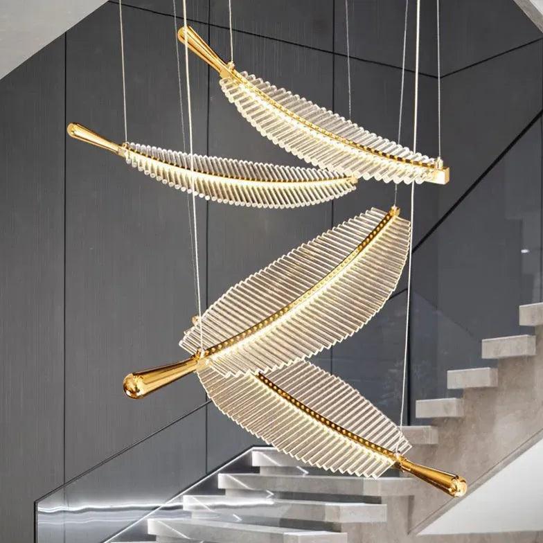 Feather Shaped Glass Gold LED Pendant Light - Clowas