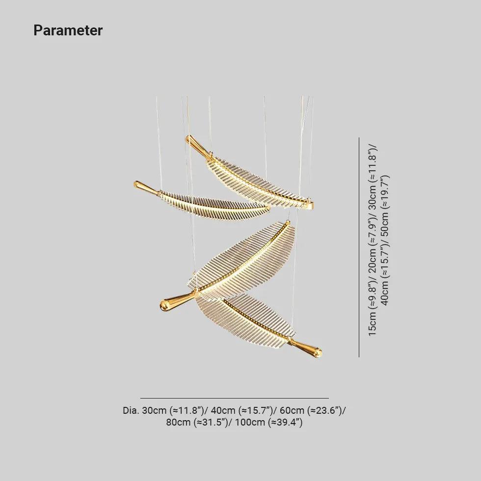Feather Shaped Glass Gold LED Pendant Light - Clowas