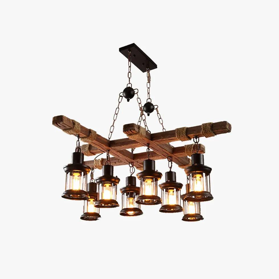 Fence Kerosene Lamp Industrial Wooden Chandelier - Clowas