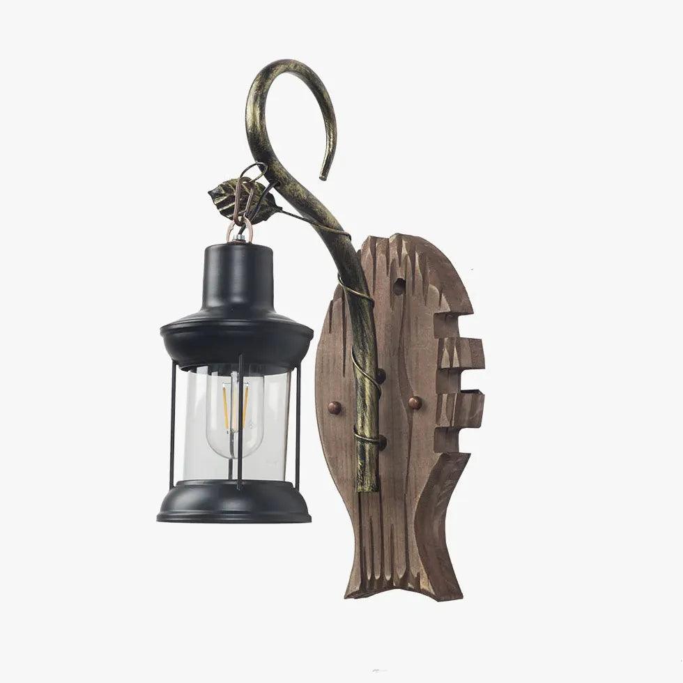Fish Shape Lantern Wood Vintage Wall Lights - Clowas