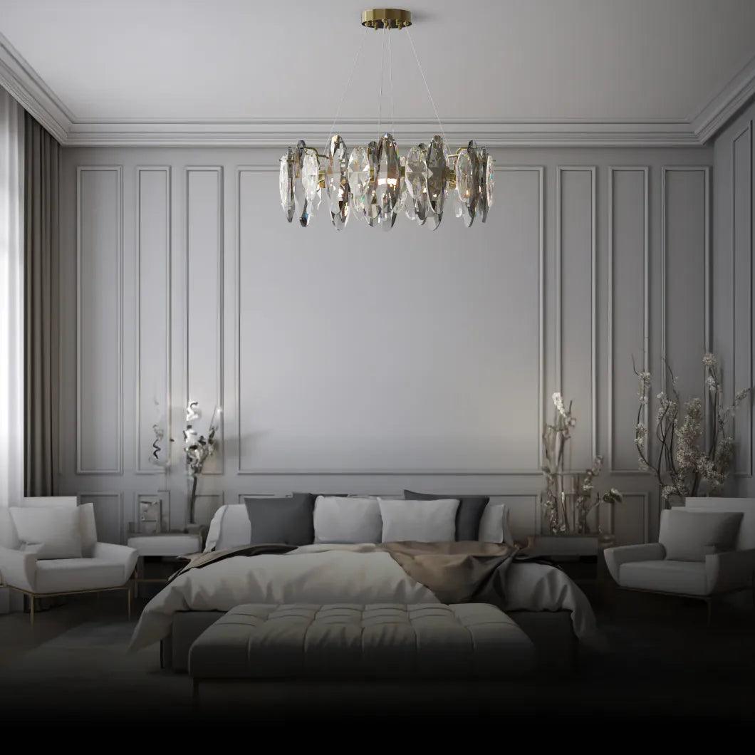 Flat Round Bedroom Crystal Chandelier - Clowas