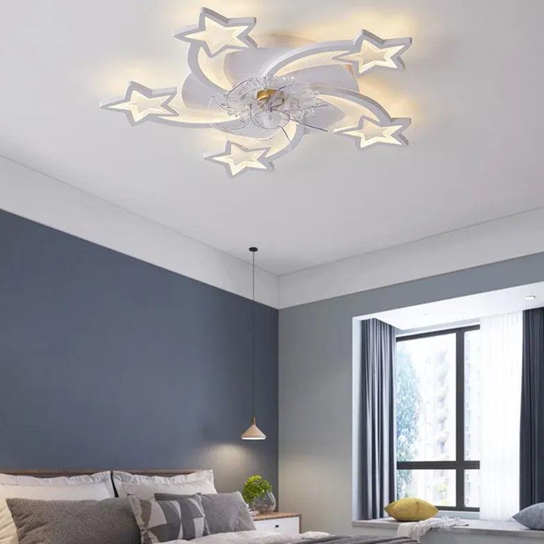 Flower-Shaped White LED Bedroom Ceiling Fan Light - Clowas