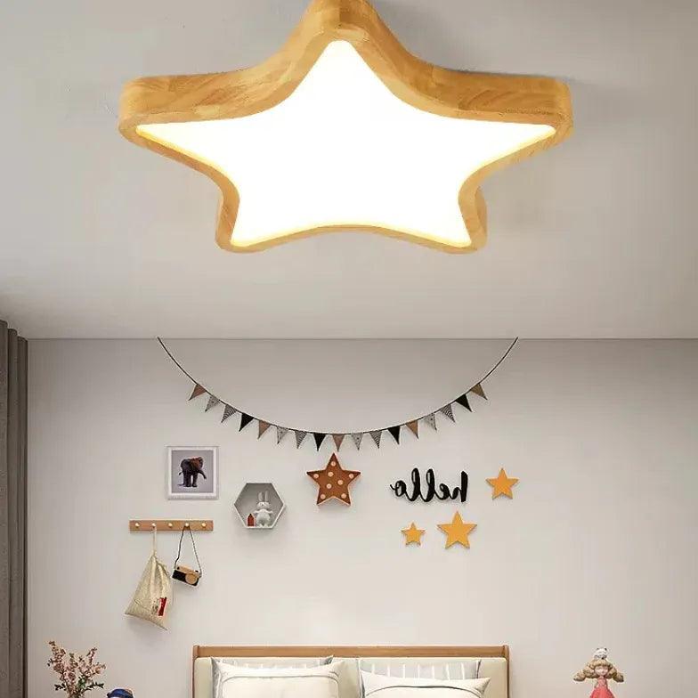 Wooden Star-Shaped Children's Ceiling Light - Clowas