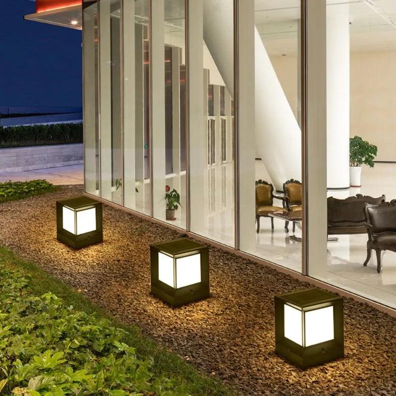 Frosted Glass Square Solar Outdoor Pillar Lights - Clowas