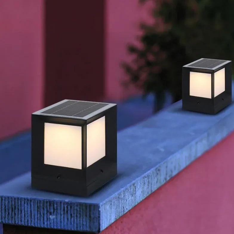 Frosted Glass Square Solar Outdoor Pillar Lights - Clowas