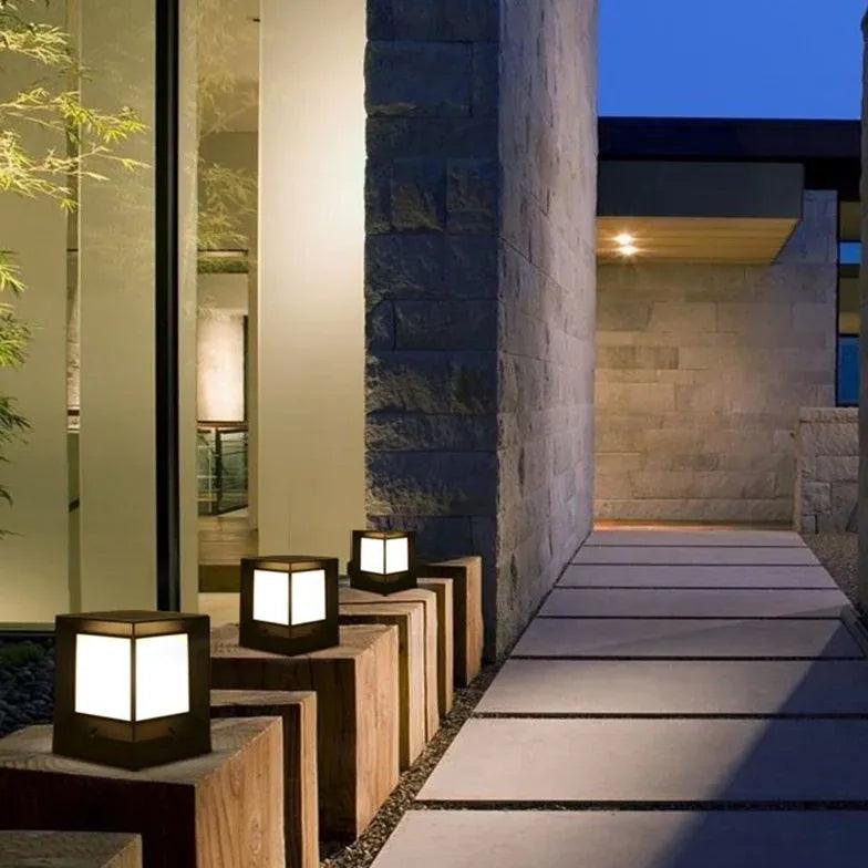 Frosted Glass Square Solar Outdoor Pillar Lights - Clowas