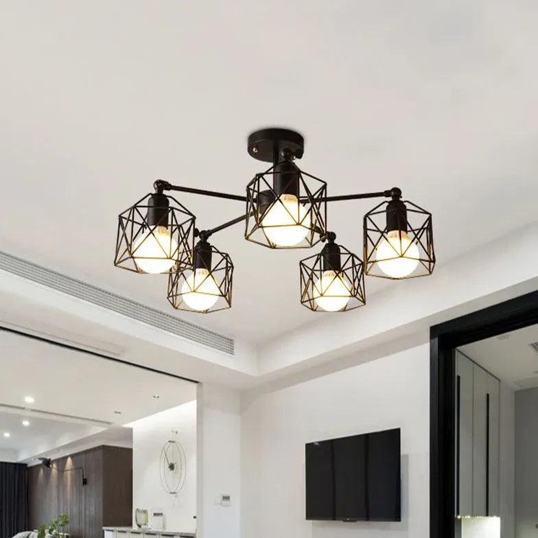 Geometric Metal Frame Black Industrial Pendant Light - Clowas