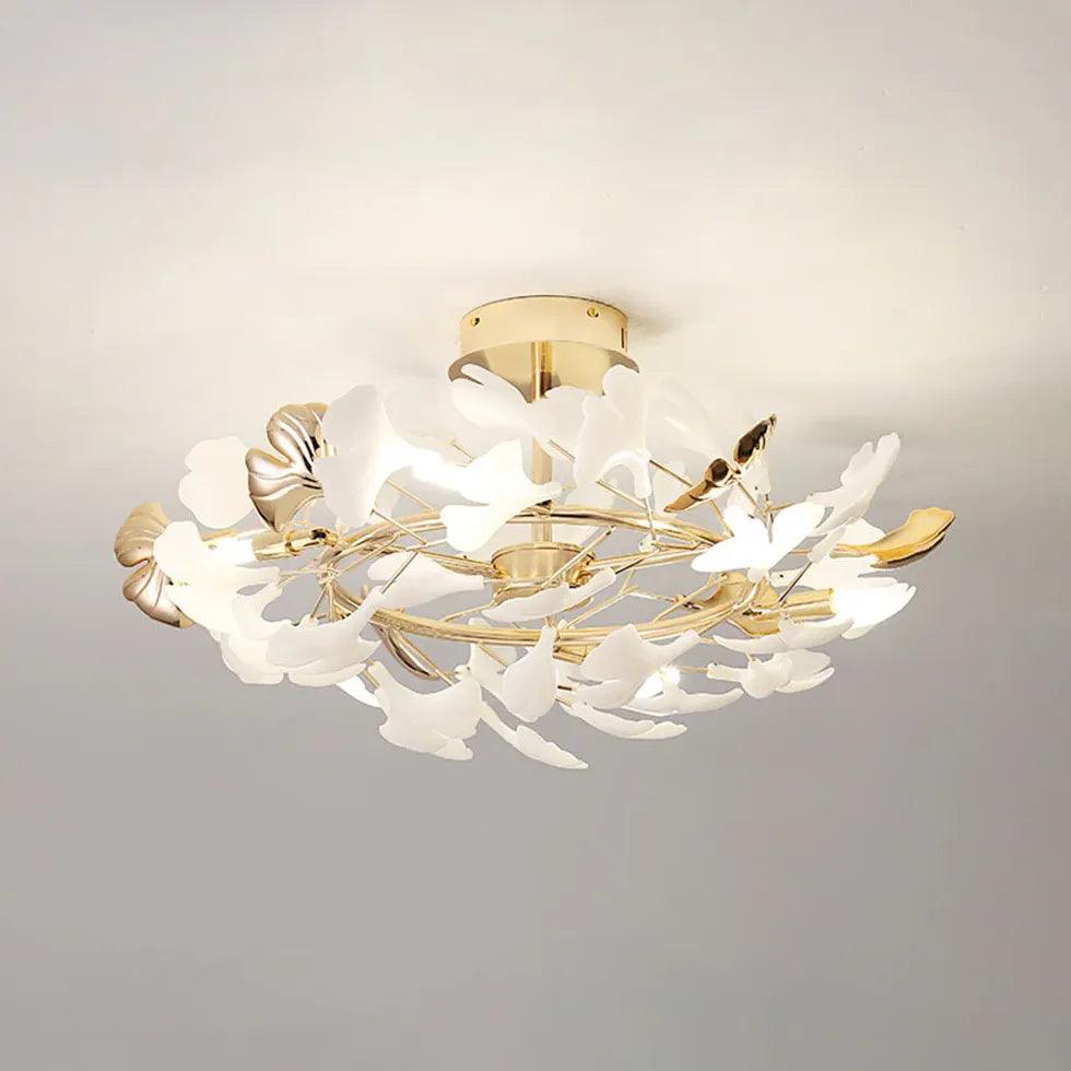Ginkgo Leaf Gold Modern Flush Ceiling Lights - Clowas