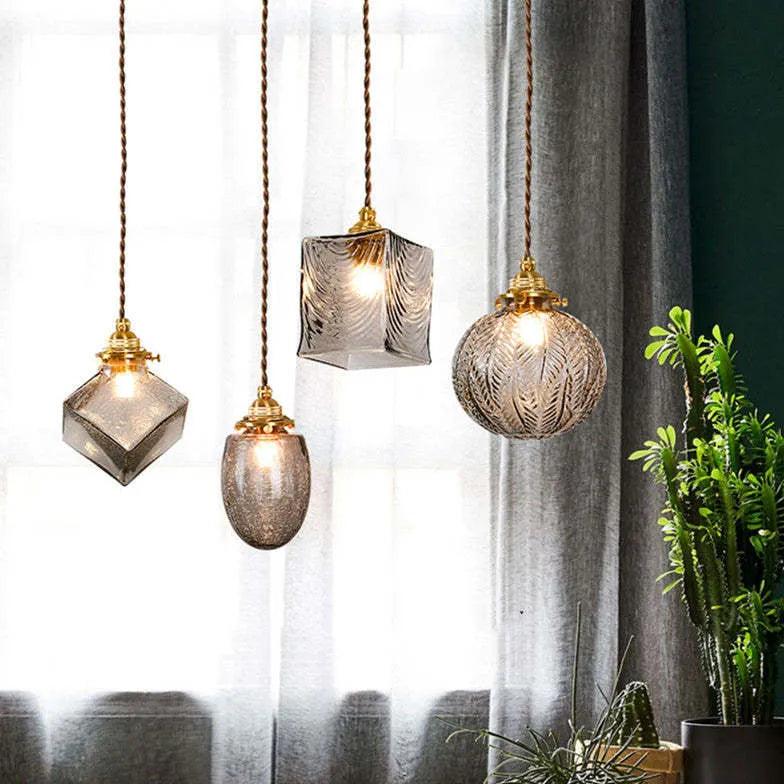 Gold Geometric Glass Bedroom Pendant Light - Clowas