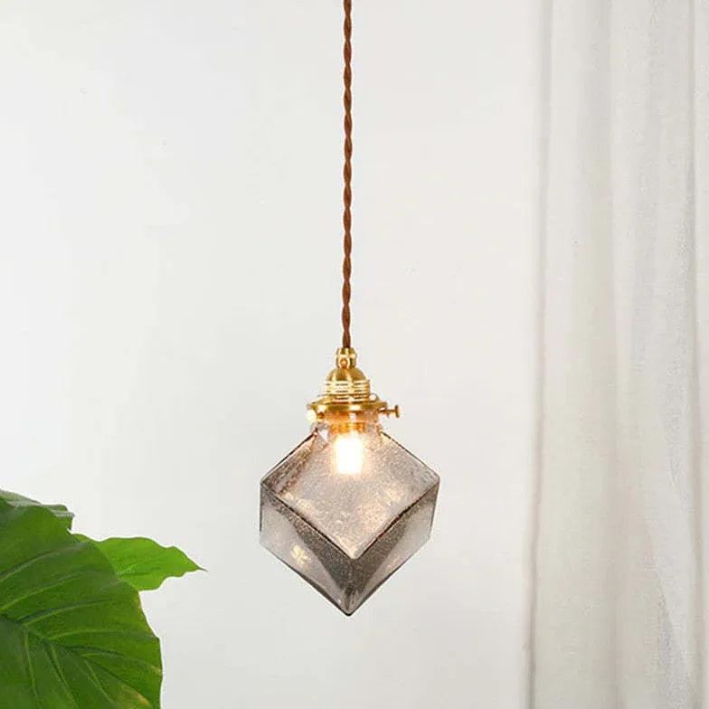 Gold Geometric Glass Bedroom Pendant Light - Clowas