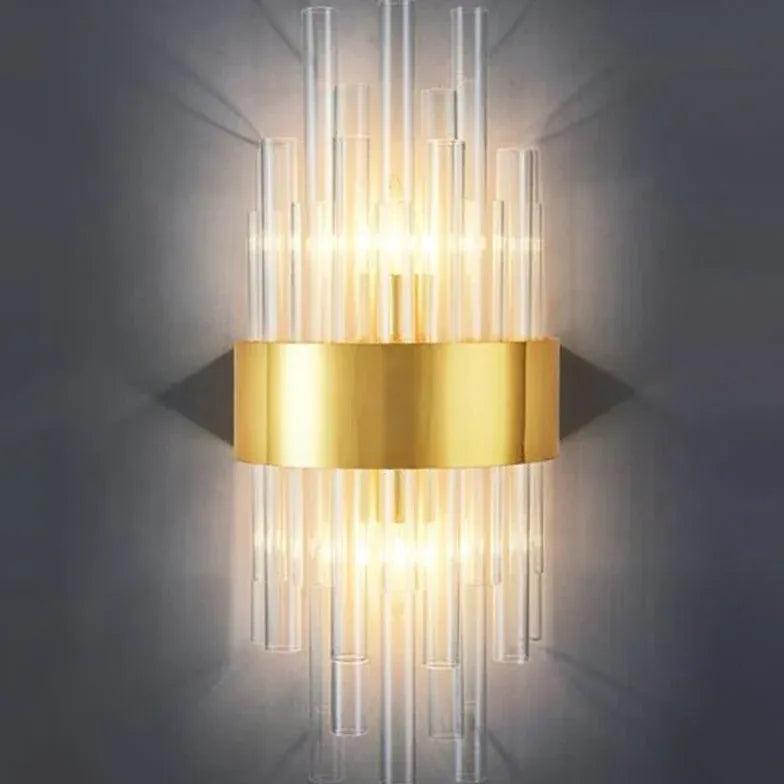 Gold Columnar Crystal Bedroom Wall Lights - Clowas