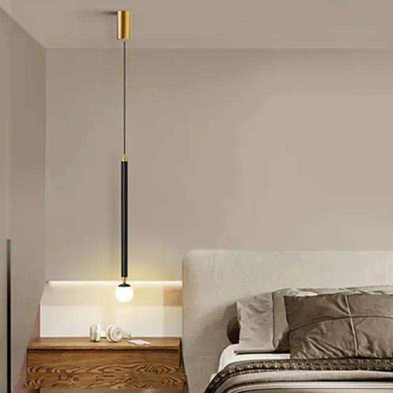 Gold Linear Minimalist Single Head Bedroom Pendant Light - Clowas