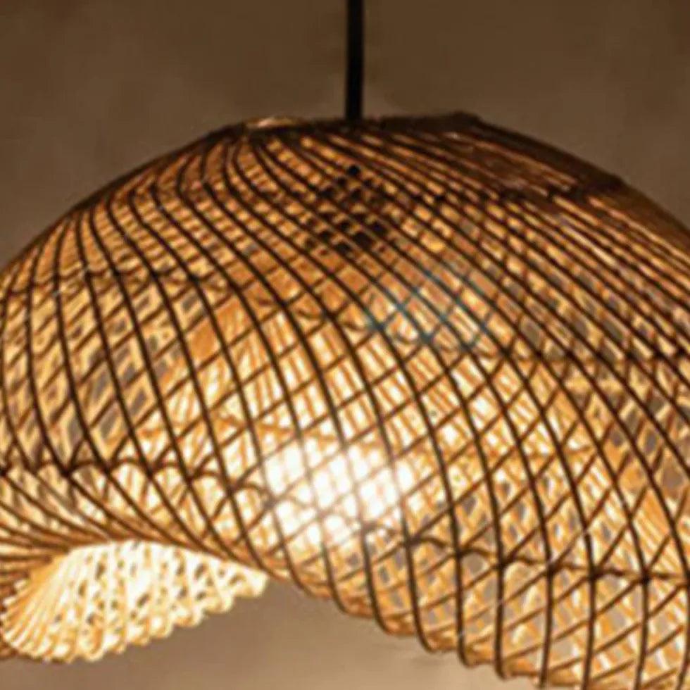 Grid Weaving Bedroom Rattan Pendant Light - Clowas