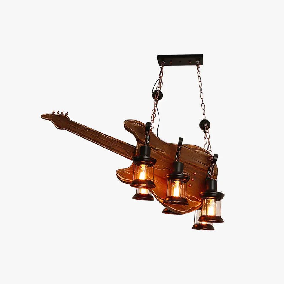 Guitar-Shaped Vintage Wood Dining Room Pendant Light - Clowas