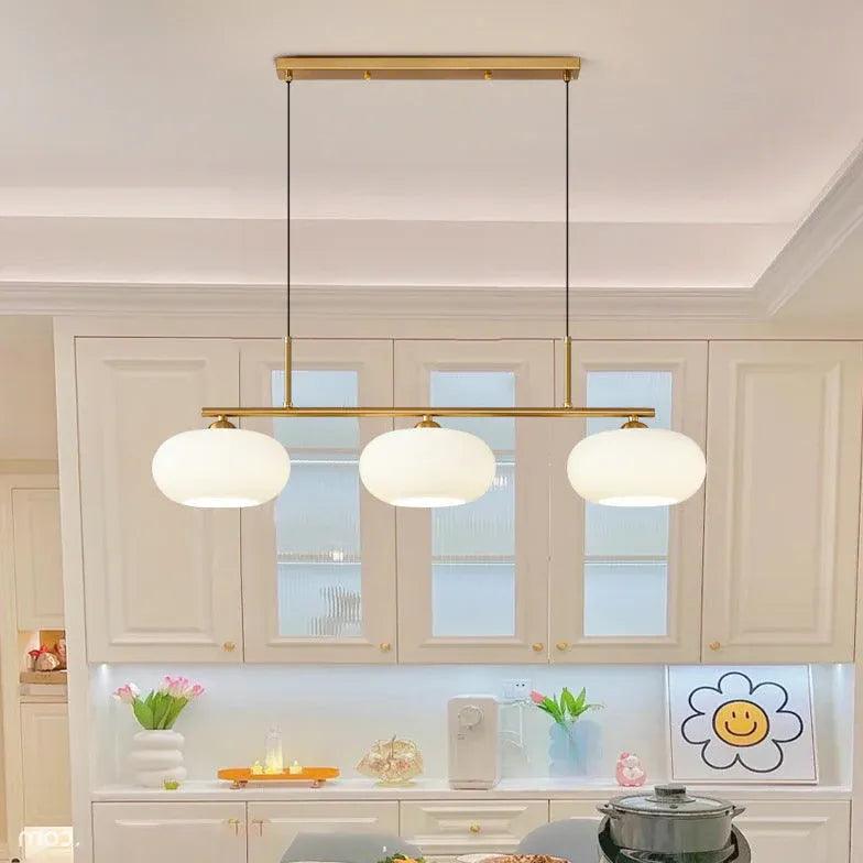 Three-Light White Glass LED Kitchen Pendant Light - Clowas
