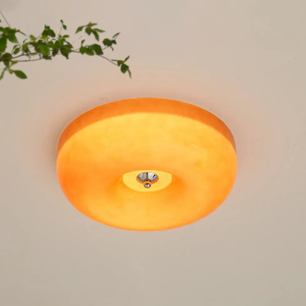Light Yellow Circular Glass Flush Mount Ceiling Light - Clowas