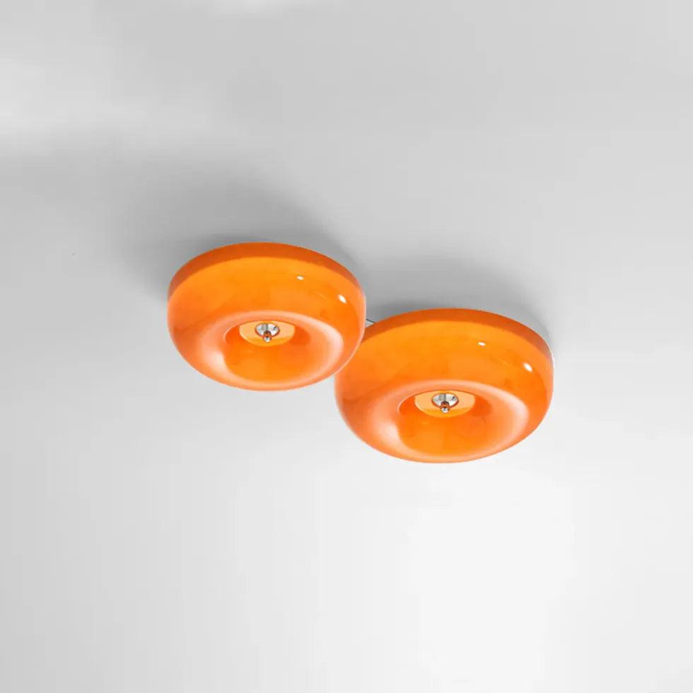 Light Yellow Circular Glass Flush Mount Ceiling Light - Clowas