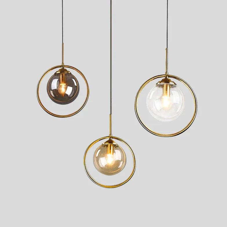 Circular Geometric Design Gold Glass Pendant Light - Clowas